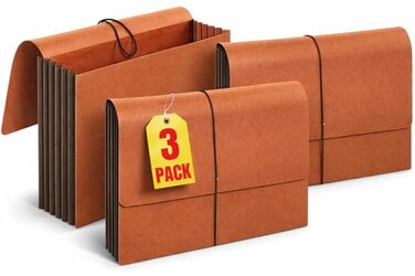 1InTheOffice Expanding File Folder with Flap and Cord Closure 514 Expansion Letter Size Wallet Redrope 3 Pack