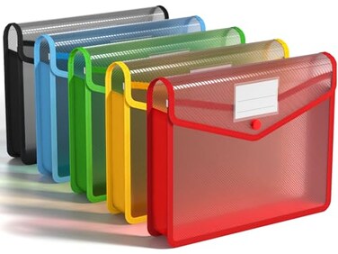 Umriox Plastic File Folders 5 Pack A4 Poly Envelope Expanding File Wallet Document Folder with Snap Button Closure Label Pocket 5 Colors