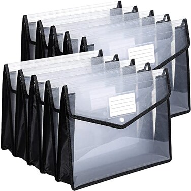 Epakh 10 Pieces Plastic File Folders Envelope Expanding File Wallet Organizer Documents Folder with Snap Closure and Pocket A4 Size Waterproof Transparent PouchBlackHorizontal
