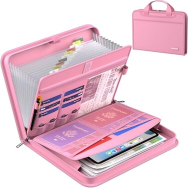 ENGPOW Accordion File OrganizerFireproof Expanding File Folder with Multi Pockets13 Pockets Document Organizer with Handle LabelsPortable Home Travel Safe Storage Folder for Letter A4 FilesPink