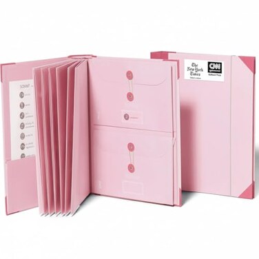 Savor The Folio Important Document Organizer by Binder with Guided Labels AcidFree File Folder Organizer with 10 Pockets Document Holder for Home Records Legal and Medical Papers Pink