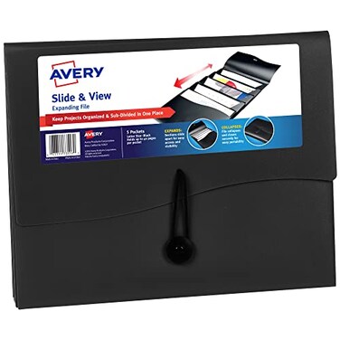 Avery Slide View Expanding File Folder 5 Pockets Letter Size 1 Black Folder 73517