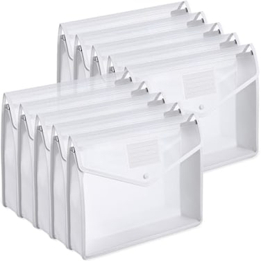 Epakh 10 Pieces Plastic File Folders Envelope Expanding File Wallet Organizer Documents Folder with Snap Closure and Pocket B4 Waterproof Transparent Pouch for School OfficeWhiteHorizontal