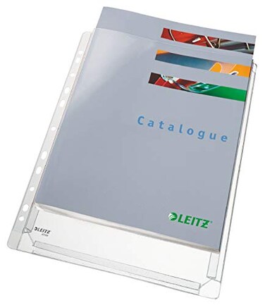 Leitz Premium Plastic Punched Pocket A4 Expanding High Capacity 200 Sheets 170 Micron PVC Top Open Pack of 5 47563003