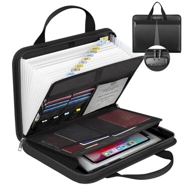 onvvippiv File Organizer Fireproof Expanding Accordion File Folder with Lock Zipper Labels13 Pockets Document Organizer Holder Storage Box Bag for Business Office Receipt Home Travel