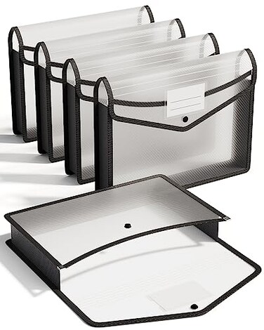 ThinkTex Plastic Expanding File Folder Transparent envelopes with Snap Closure No Dividers Large Capacity Fit LetterA4 Size 5 Packs