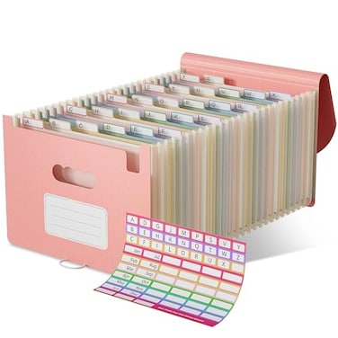 EcoStash Wheat Straw Accordion File Organizer 26 Pockets Expanding File Folder Monthly Bill Receipt Organizer with AZ Tabs BPA Free LetterA4 Strawberry Pink
