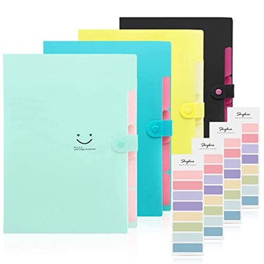 SKYDUE Expanding File Folder with 32 Labels 5 Pockets A4 Letter Size Accordion Folder Paper Organizer for School and Office Pack of 4