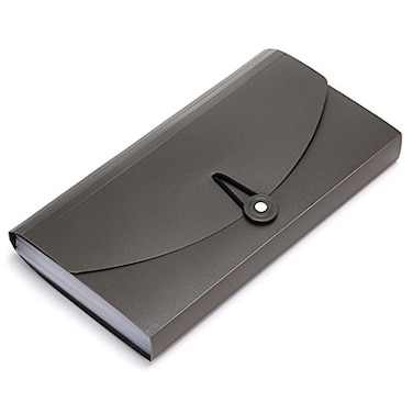 BTSKY 13 Pockets Expanding Check Bill File FolderHandheld Small Accordion File Folder Expandable Card Ticket Holder Plastic Business Document Organizer Wallet Case New Grey