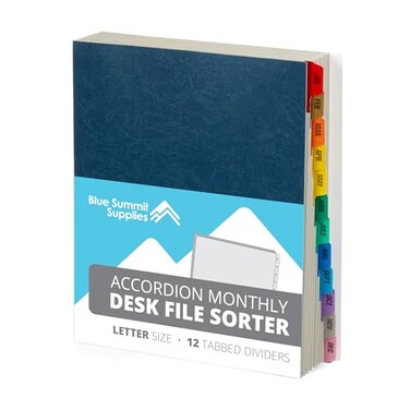 Blue Summit Supplies Blue Summit Expanding Monthly File Organizer Letter Size 12 Month File Folder Organizer with Dividers Paper Sorter for Desk and Documents