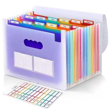 SKYDUE Accordion File Organizer Expanding File Folder with 12 Pockets Portable Document Paper Bill Receipt Organizer Home School Office Supplies Letter A4 Size Purple