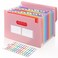 SKYDUE Accordion File Organizer Expanding File Folder with 13 Pockets Portable Document Paper Bill Receipt Organizer Home School Office Supplies Letter A4 Size Pink