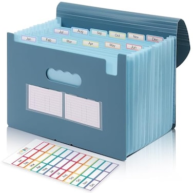 SKYDUE Accordion File Organizer Expanding File Folder with 13 Pockets Portable Document Paper Bill Receipt Organizer Home School Office Supplies Letter A4 Size Haze Blue