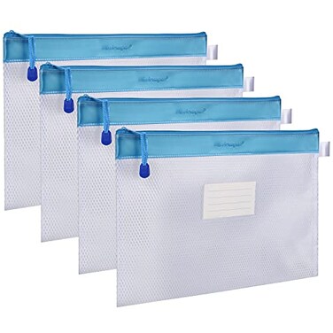 Wisdompro Zipper Pouch 4 Packs Durable Letter Size Waterproof Mesh File Bag Document Organizer Blue