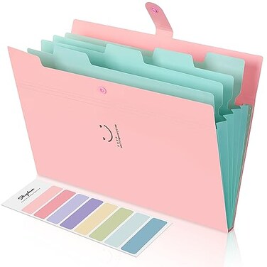 SKYDUE Expanding File Folder 5 Pockets Skydue Letter A4 Paper Accordion Document Organizer Pink