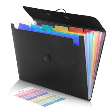 SKYDUE Accordion File Organizer Expanding File Folder with 7 Pockets Portable Receipt Paper Bill Document Organizer LetterA4 Size Filing Folder School Office Supplies Black