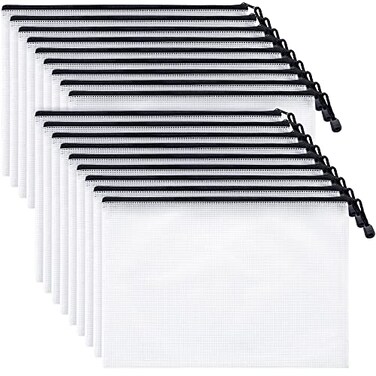 MifflinUSA Mesh Zipper Pouch Document Bag Black A4 Letter Size 18 Pack Clear Travel Zipper Bags Waterproof Plastic Pouches Large L Zip Pouch