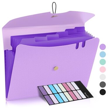 Sooez 7 Pocket Expanding File Folder Premium Accordion Organizer with Labels Letter Size Folders for Documents Filing Bungee Closure Portable School Office Purple SZA01040903A