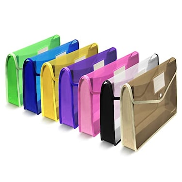 CASAON 7 Pack B4 Plastic File Folders Waterproof Transparent Expandable File Folder PurplePinkYellowGreenWhiteBlueBlack