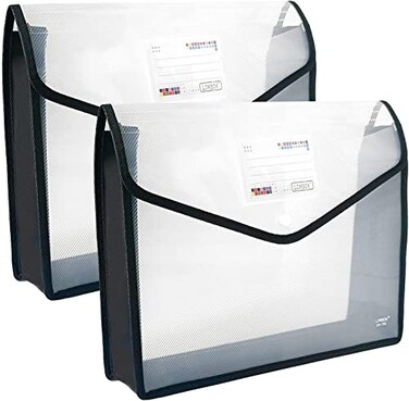 YoeeJob Plastic File Folders Legal Size Expandable Document Folder with Snap Button Closure A4 Expanding File Wallet Envelopes Pouch with Label Pocket 2 Packs Black