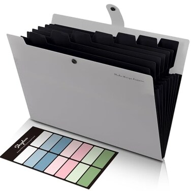 SKYDUE Accordion File Organizer 8 Pockets Expanding File Folders Portable Document Paper Organizer Home College School Office Supplies Letter Size Gray