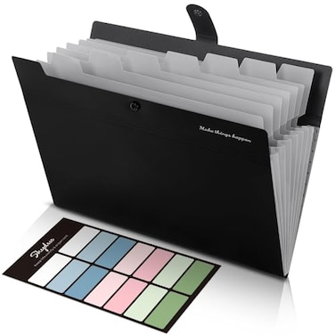 SKYDUE 8 Pockets Expanding File Folders Accordion Folders Portable Paper Bill Receipt Organizer Letter Size Home College School Office Supplies Black