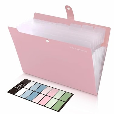 SKYDUE 8 Pockets Expanding File Folders Accordion Folders Portable Paper Bill Receipt Organizer Letter Size Home College School Office Supplies Pink