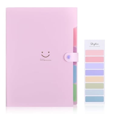 SKYDUE Expanding File Folder with 5 Pockets Cute Accordion File Organizer Letter Size Filing Folder Portable Paper Receipt Organizer School Office Supplies Purple