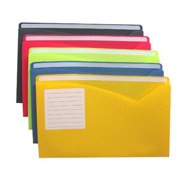 C-Line CLine Writeon Poly File Jackets Lime Green Amber Orange Steel Blue Pack of 10