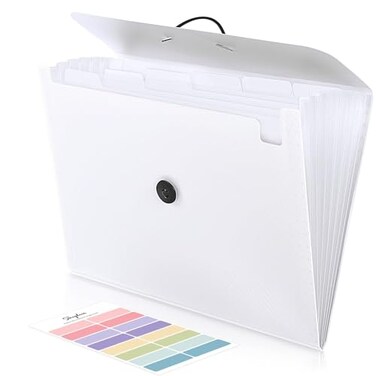SKYDUE Expanding File Folder with 7 Pockets Accordion File Organizer Portable Folders for Documents School Office Supplies Bungee Closure LetterA4 Size White