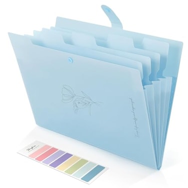 SKYDUE Expanding File Organizer with 5 Pockets Accordion File Folders with Labels Portable Document Paper Bill Receipt Organizer Home College School Office Supplies Letter SizeBabyblue