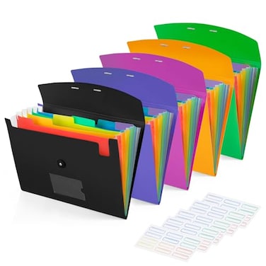 CASAON 5 Pack 7Pockets Expanding File Folder Accordion File Organizer A4 Letter Size Paper Document Receipt Holder for School Office Supplies
