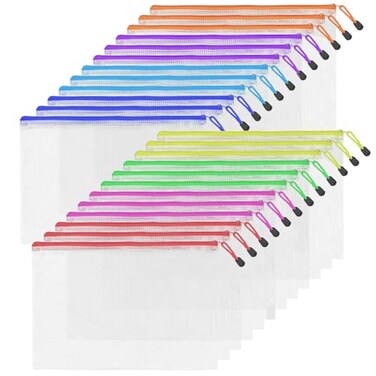 UMETDO 24pcs A4 Mesh Zipper Pouch Bags Mesh Bags with Zipper Bulk Pouches for Organization Clear Storage Bags for Classroom Travel Office