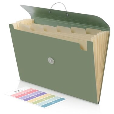 SKYDUE Accordion File Organizer Expanding File Folder with 7 Pockets Portable Receipt Paper Bill Document Organizer LetterA4 Size Filing Folder School Office Supplies MossGreen
