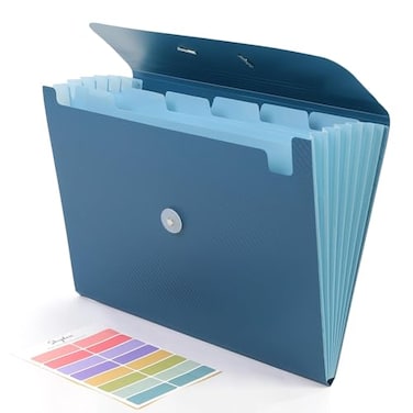 SKYDUE Accordion File Organizer Expanding File Folder with 7 Pockets Portable Receipt Paper Documents Organizer Letter Size Filing Folder School Office Supplies Dark Blue