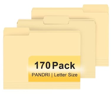 PANDRI File Folder 170 Pack File Folder 13 Cut Tab Letter Size Filing Folder for Office School Business Manila