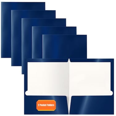 Better Office Products 2 Pocket Glossy Laminated Navy Blue Paper Folders Box of 25 Letter Size Dark Blue Paper Portfolios 25 Pack