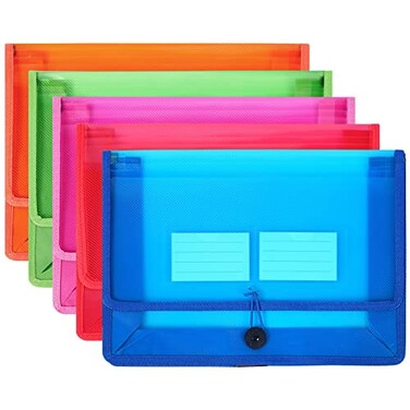 LE PAPILLION JEWELRY EcoFriendly Plastic File Folders Expanding Poly File Wallet Transparent Expandable Envelope Organizer Document Folder with Elastic Band and Button Closure with Small Two Pockets 5