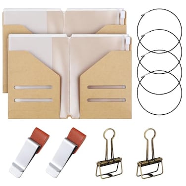 Mooliwe Travelers Journal Notebook Accessories Kit Include Travel Kraft File Folder Zipper Case Pen Holder Binder Clip and Elastic Bands Travel Accessories Supplies2 PackPassport Size