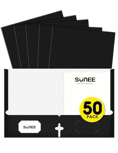 SUNEE Folders with Pockets 3 Hole Punched50 Pack Black 2 Pocket Folders Fit Letter Size Paper Paper File Folder for School Office Home Business