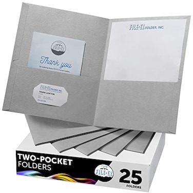 FILE-EZ FILEEZ TwoPocket Folders Gray 25Pack Textured Paper Letter Size EZ32530