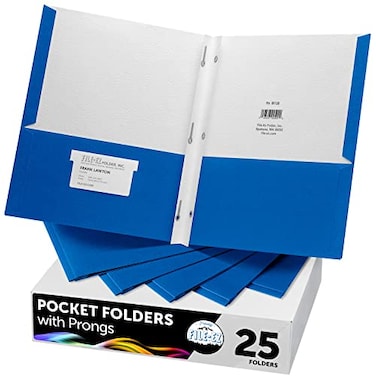 FILE-EZ FILEEZ TwoPocket Folders with 3Prong Fasteners Blue Color 25Pack Durable Textured Paper Matte Finish Letter Sheet Size EZ92523