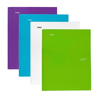 Five Star 2Pocket Plastic Folder with StayPut Tabs and Prong Fasteners Holds 85 x 11 Paper Assorted Colors 4 Pack 340300B