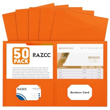 RAZCC Two Pocket Folders 50 Pack 2 Pocket Folders Fit Letter Size Paper Paper Folders with Pockets for School Office Business Home Orange