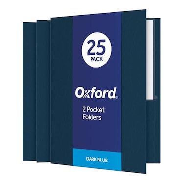 Oxford TwinPocket Folders Textured Paper Letter Size Dark Blue Holds 100 Sheets Box of 25 57538EE