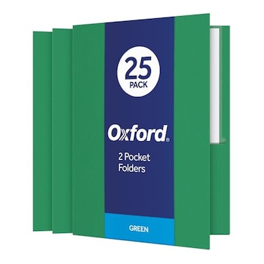 Oxford Two Pocket Folders Textured Paper Green For School Home and Office Letter Size 25 Per Box 57503EE