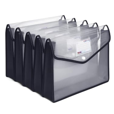 iMissiu Plastic File Folders Waterproof Transparent Expandable File Organiser Portable Large Capacity A4B4 File Wallet for OfficeBusinessSchool 5 Pack