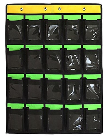 NIMES Hanging Organizer Classroom Pocket Chart for Cell Phones Calculator Holder with DIY Clear Card Pockets 20 Pockets