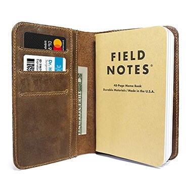 Jack's Point Jacks Point Leather Field Notes Cover for Memo Pocket Sized Notebook fits 35 x 55 Notebooks Hand Stitched Brown Real Top Grain Leather Multiple Pockets for Extra Functionality