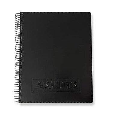 RE-FOCUS THE CREATIVE OFFICE REFOCUS THE CREATIVE OFFICE Executive Password Keeper Book Black Flexible FauxLeather Cover Spiral Bound